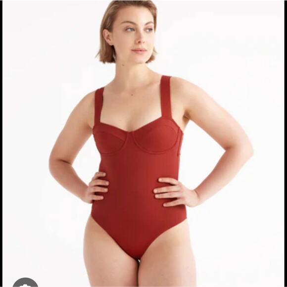 Knix Balcony Cup Wide Strap Back Tie Closure One-Piece Swimsuit Lava Rust Large - Picture 1 of 7